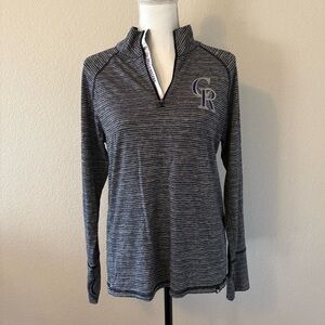 Colorado Rockies Navy and Gray Striped Long Sleeve 1/4 zip Top size medium